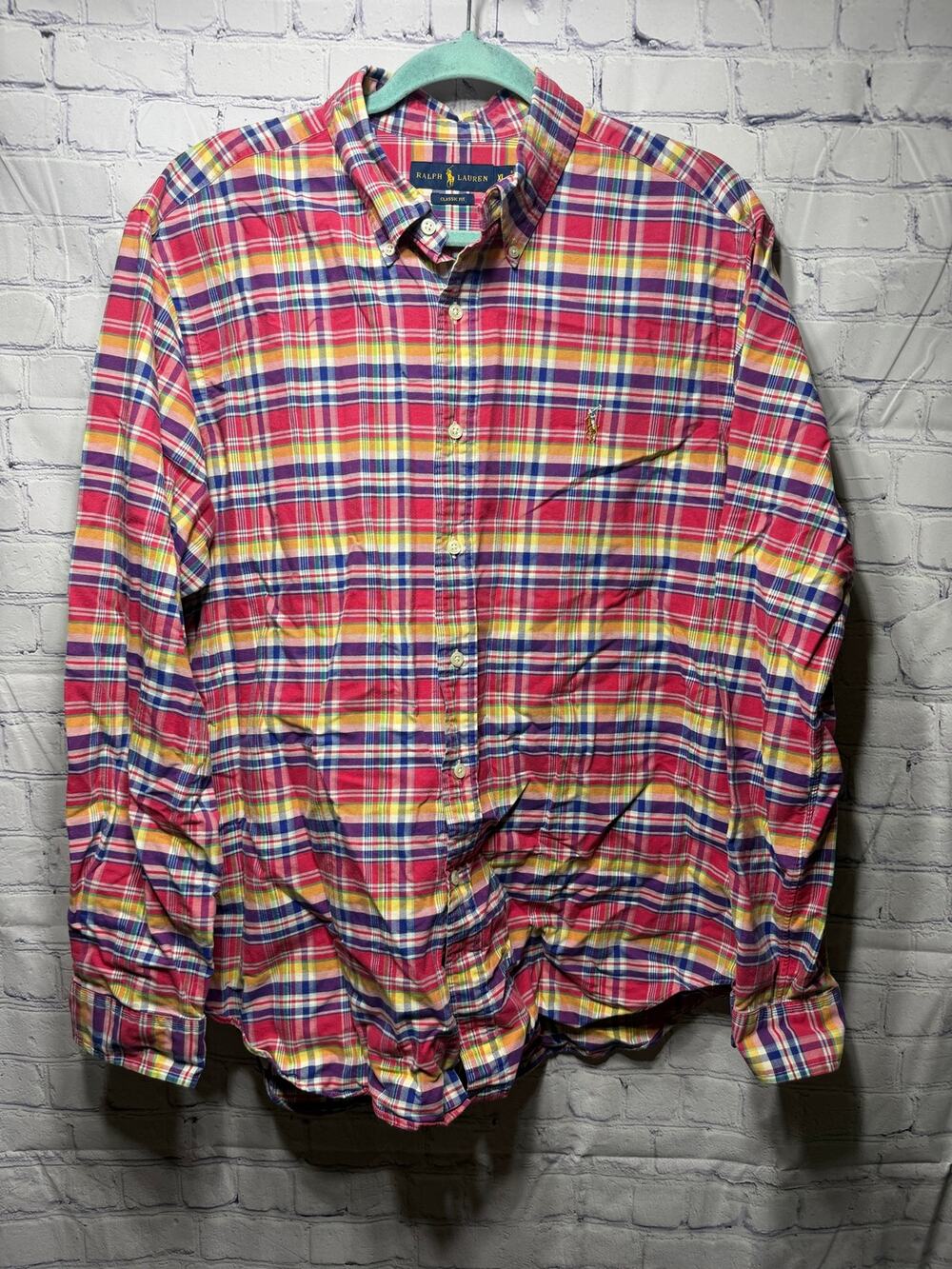 Ralph Lauren Mens Plaid Button Down Pink Multi Sz XL Classic Fit Cotton - Picture 1 of 6